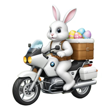 Easter bunny riding a BMW boxer motorcycle with trees and grass in the background sticker
