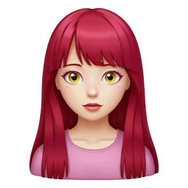 Menina com cabelos longos vermelho Cherry, liso com franja,olho direito ROSA e olho esquerdo amarelo,pele clara  sticker