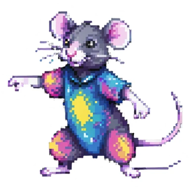 Pixel art rat doing a disco dance move sticker