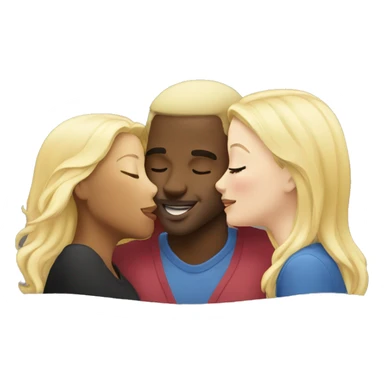 Two blondes kiss black man on the cheek sticker