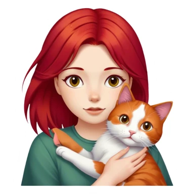 a girl with cherry red hair and calico cat sticker