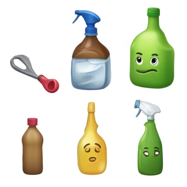 Un cubo de la limpieza, un mocho, una escoba, una bayeta y una garrafa  sticker