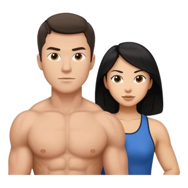 white dad with short brunette and in 30's  msucular. mom has long black hair and asian sticker