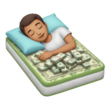 happy person napping on mattress of money sticker