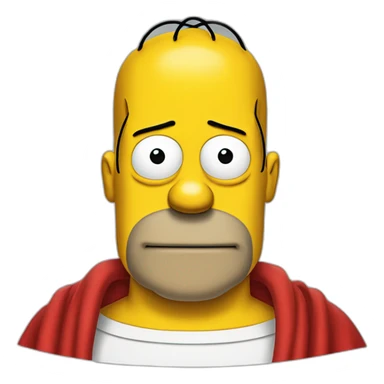 Half body portrait of homer simpson wearing a red cloth sticker