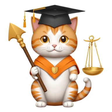 cat with a graduation cap, scales of justice beside it sticker