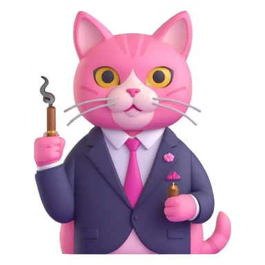 cute pink cat mafia boss with suit and cigar sticker
