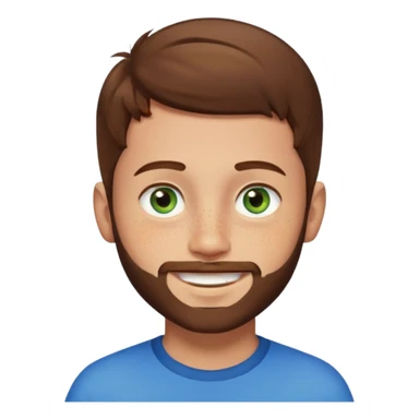 a young boy with brown hair, with a mix of blue and green eyes, a little bit of beard. smiling and light skin colour sticker