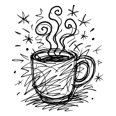 chaotic outlined icon of a coffee cup with erratic steam and scribbled lines sticker