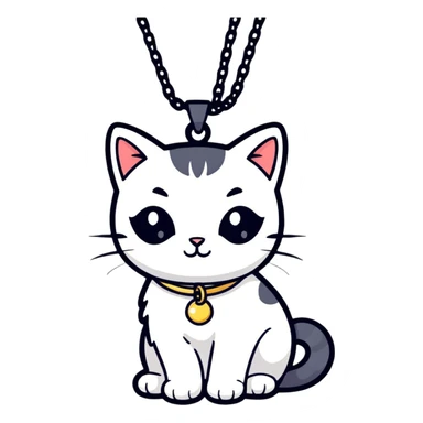 cute cat with a necklace pendant, cartoon sticker style sticker