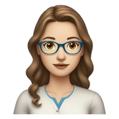 young white woman, brown hair, blue eyes, wearing glasses, drawing on an ipad sticker