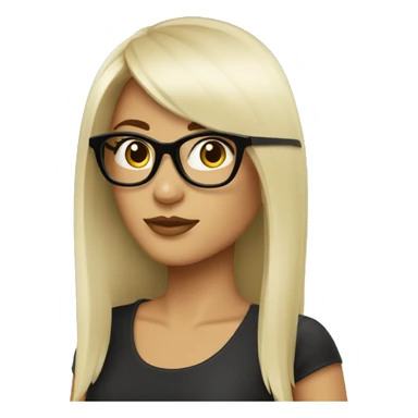 mujer blanca cabello largo negro con flequillo y lentes negros sticker