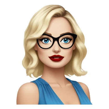  Margot Robbie, bright blue eyes and winged eye liner, red kisses, wearing black glasses  sticker
