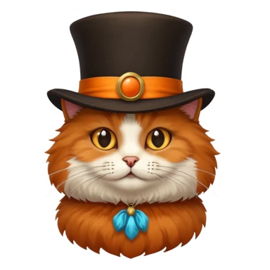 fluffy cat with orange, black, and brown fur, wearing a brown tophat sticker
