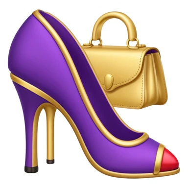 create a single emoji with royal purple heel, lipstick and golden bag sticker