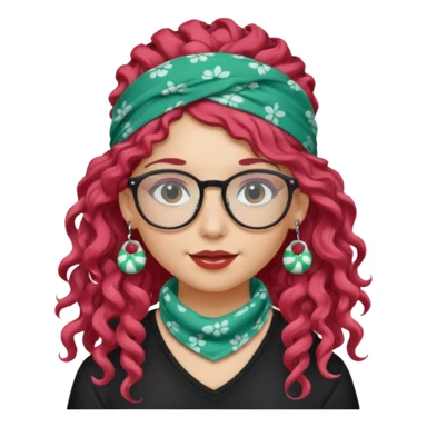 girl with long curly peppermint hair and bandana and glassess and earring sticker