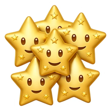 3D iPhone style emoji of classic sparkles, three golden shining stars with glowing edges, isolated on white background, soft shadows, high detail, playful and cute. sticker