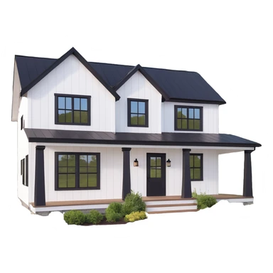 modern farmhouse with white siding and black trim sticker