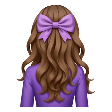 long wavy brown hair from behind with a medium lilac bow sticker