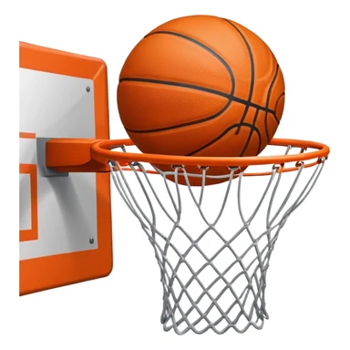 A close-up of a basketball shield and hoop with the ball swishing through the net, captured mid-air. The background emphasizes the tension and excitement of the moment, with the rim and net in sharp focus, showcasing the precision and skill of the sport. sticker
