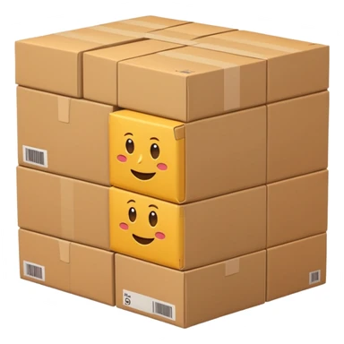 Generate a realistic emoji-style of a overfilled storage room where the packages dont have much space and falling over sticker