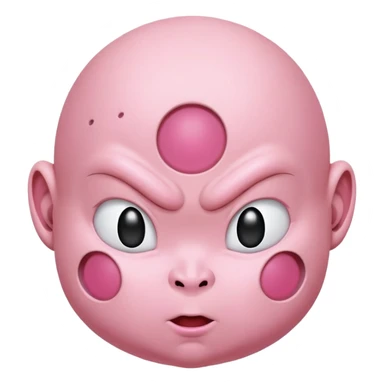 Majin Buu from Dragon Ball Z, pink round body with holes, antenna on head, childlike face sticker