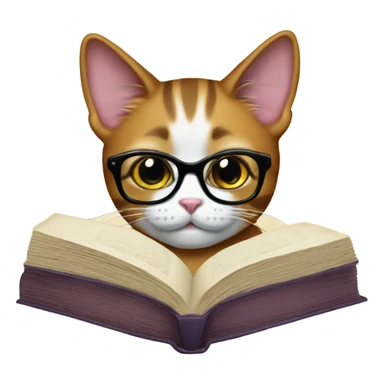 Cat with glasses and a book sticker