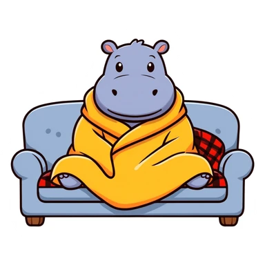 a lazy hippow raped up  in a blanket and on a couch ￼ sticker