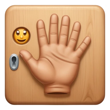 Design an Apple-style emoji of a hand knocking on a wooden door. Realistic shading, soft gradients, rounded shapes, high resolution, transparent background. sticker