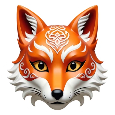 ​Cinematic Realistic Japanese Kitsune Mask, depicted as an intricately carved fox mask with flowing, delicate features and vivid traditional patterns, its mysterious eyes set against a softly blurred background that emphasizes its mystical allure and cultural significance, rendered with detailed textures and refined lighting, sticker