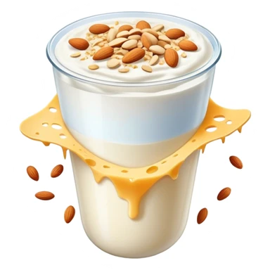 A large white leg bone clearly floating in the center, very prominent and glowing. Around it at a distance are separate calcium-rich foods: yogurt cup, pile of shredded cheese, almonds, and sesame seeds. sticker