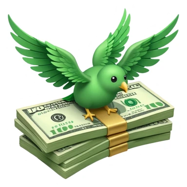 un fajo de dólares con alas volando sticker