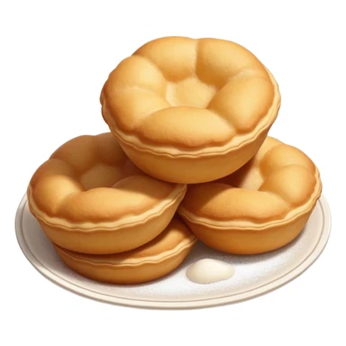 Cinematic Realistic image of simple round buñuelos, depicted with a lightly crisp, golden exterior and soft, airy interior, dusted with a subtle layer of powdered sugar and set against a rustic backdrop with warm, inviting lighting. sticker