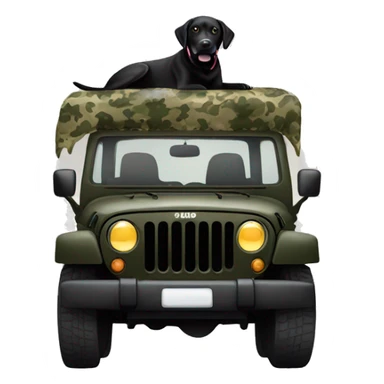 Black Labrador in the back of camo Jeep sticker