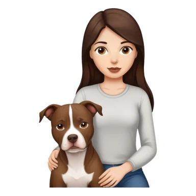girl with dark brown long hair with her pitbull dog brown and white sticker