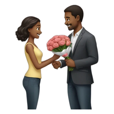 A man holding a bouquet and proposing a girl sticker