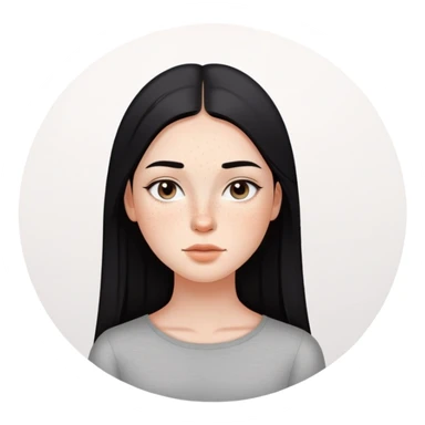 girl with smooth black straight hair, minimal makeup, and freckles on nose and cheeks sticker