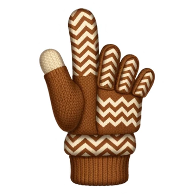 thumbs up fist in brown knit mitten with zig-zag beige pattern sticker