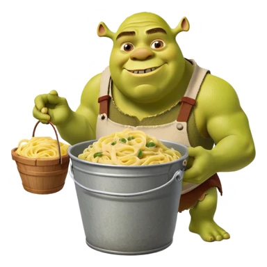 Shrek the green ogre holding a bucket full of carbonara pasta sticker