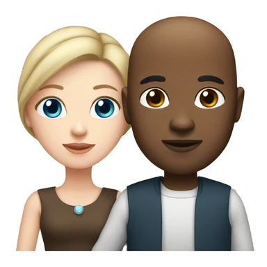 Bald black man holding hands with a white woman with long brown hair and blue eyes sticker