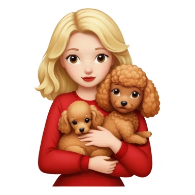 A blonde hair girl hugs a red poodle sticker