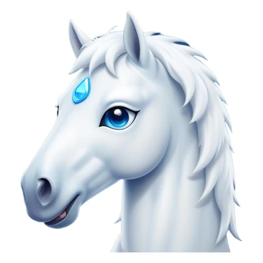 Cinematic Comical White Horse Portrait Emoji, Head tilted dramatically with an exaggeratedly amused expression, featuring a striking white fur with a glossy finish and wide, expressive blue eyes filled with playful disbelief, Simplified yet hilariously expressive features, highly detailed, glowing with a slightly sassy glow, high shine, dramatic yet playful, stylized with an air of cheeky mischief, bright and endearing, soft glowing outline, capturing the essence of a spirited and over-the-top horse, so meme-worthy it feels like it could side-eye its way into internet fame instantly! sticker