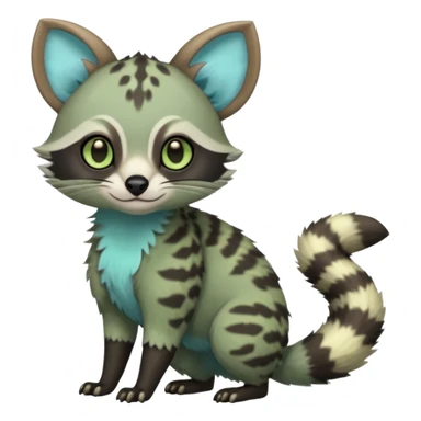 Rare realistic cool cute epic aesthetic colorful Amaura-Bayleaf-Civet-Genet-species-Fakemon-hybrid-creature, with markings, full body sticker