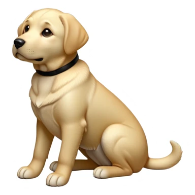 cinematic-[Labrador retriever]-realistic-full-body-sitting-emoji,-tail-resting-loosely-beside-its-paws,-head-tilted-dramatically, -sleek-[black]-fur,-simplified-yet-realistic-focused-features,-highly-detailed,-glowing-with-an-almost-sarcastic-glow sticker