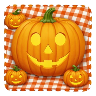 Pumpkin carving on a red gingham blanket  sticker