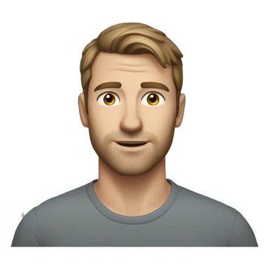 A head and shoulders shot of a 33 year old caucasian man, with short brown hair,   with blue eyes wearing a t-shirt. sticker