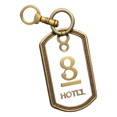 antique brass hotel key with large purple leather room number tag sticker