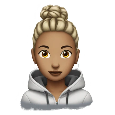 girl wearing a hoodie with a high top bun and a ring nose piercing sticker