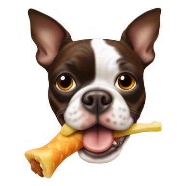 Brown Boston terrier with rubber chicken in mouth sticker
