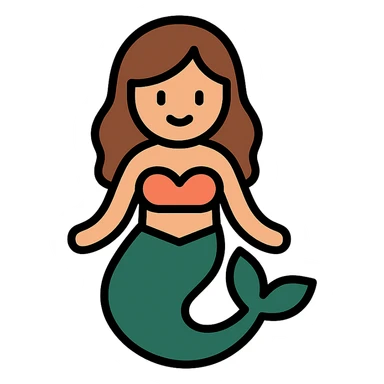 a mermaid with a forest green tail and chestnut brown hair, modern clean icon style, simple, clear lines sticker